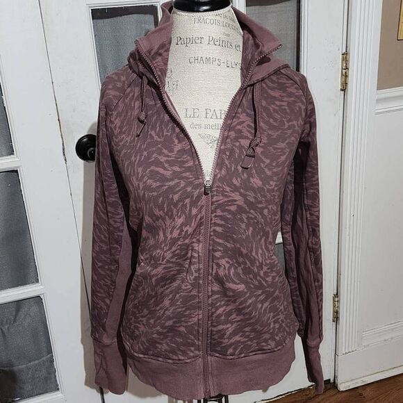 Athleta Womens Triumph Smoked Brown Printed Full Zip Hoodie Jacket Small - Picture 1 of 5